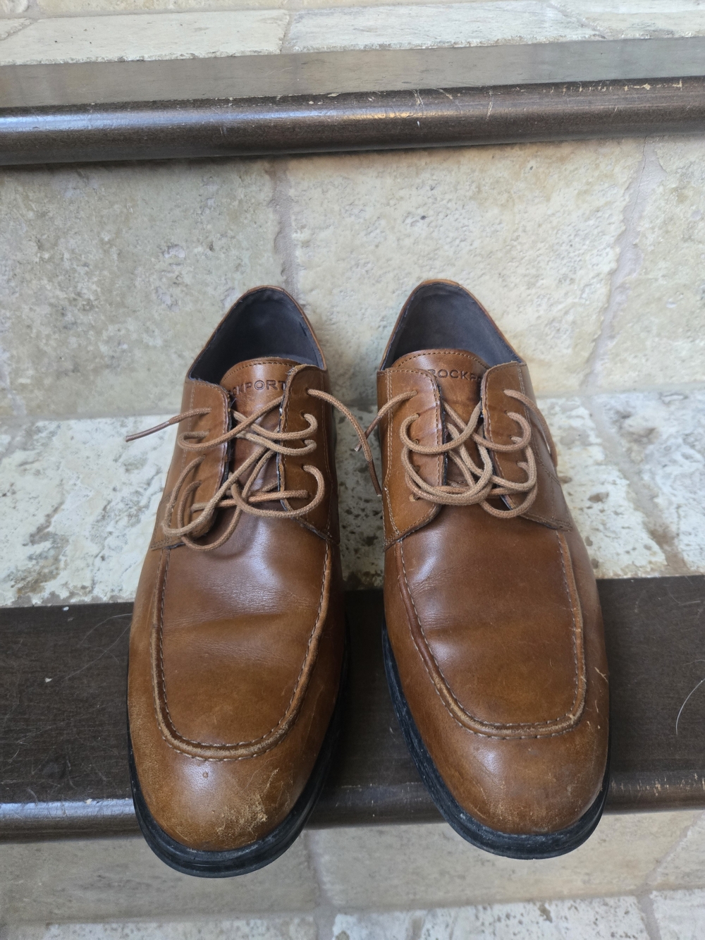 Rockport K76342 Brown Leather Apron Toe Oxford Shoes Men's Size 9